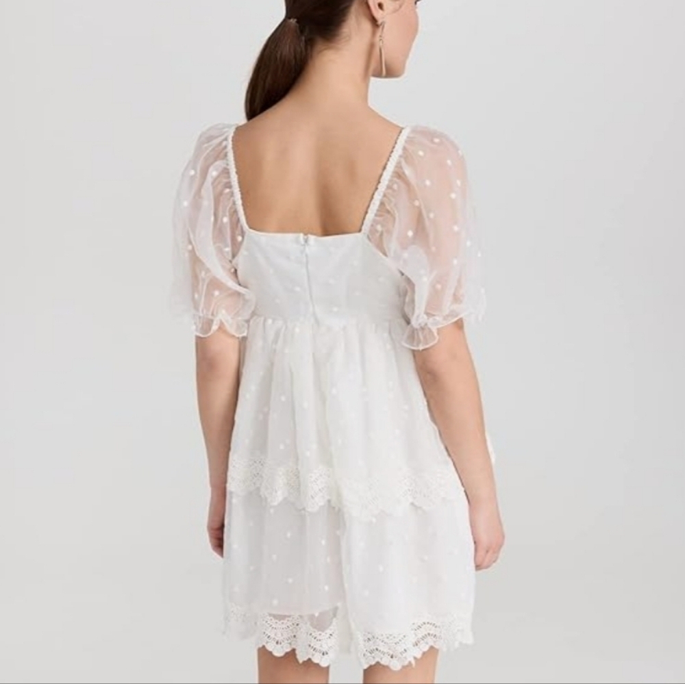 English Factory White Swiss Dot Puff-Sleeve Tierd Eyelet Mini Dress. Sz XS LWD - Picture 5 of 11